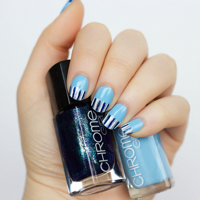 Pastel Blue Striped Manicure
