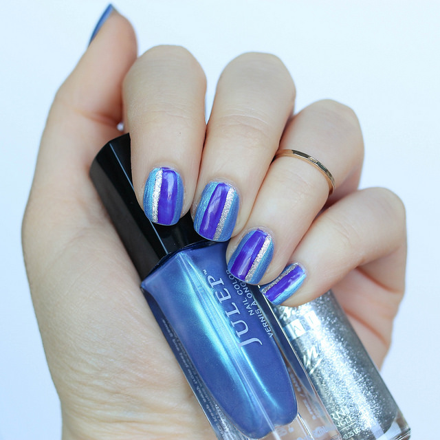 Easy Purple, Blue & Silver Striped Manicure