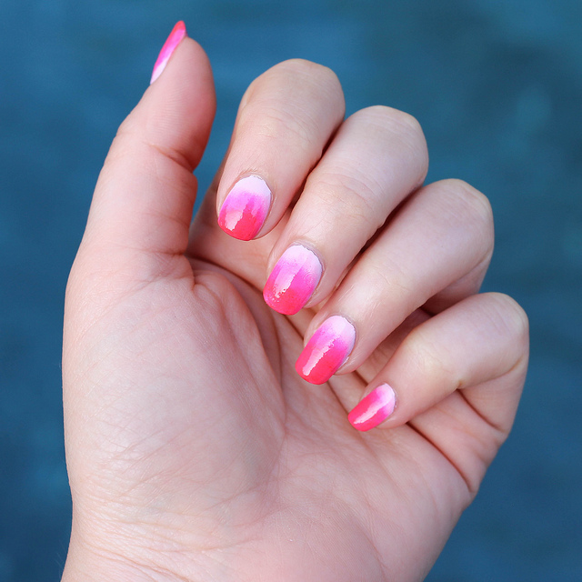 National Pink Day Neon Ombré Manicure
