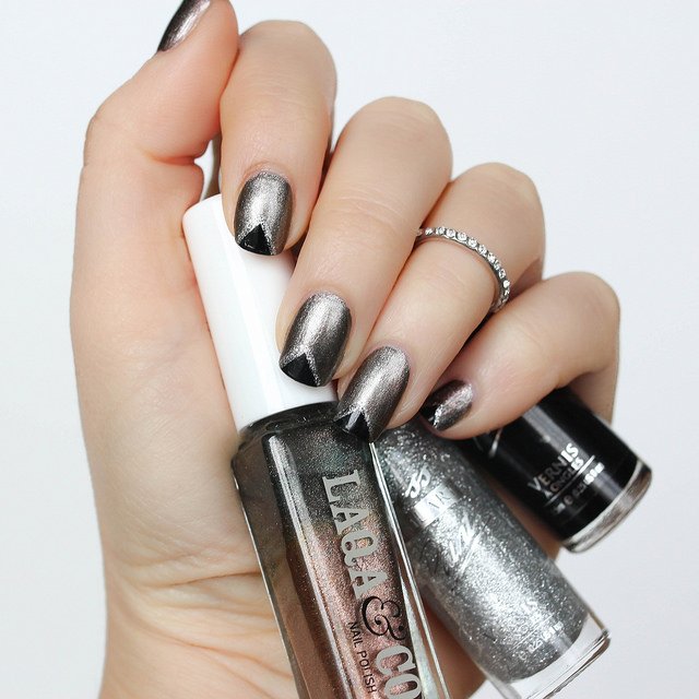 Metallic Black Triangle Manicure Nail Art Laqa & Co Polish Ankle Biter | Beauty | Living After Midnite