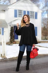 Asos Bell Sleeve Top | High Rise Jeans | Black OTK Boots | Winter 2017 Trend