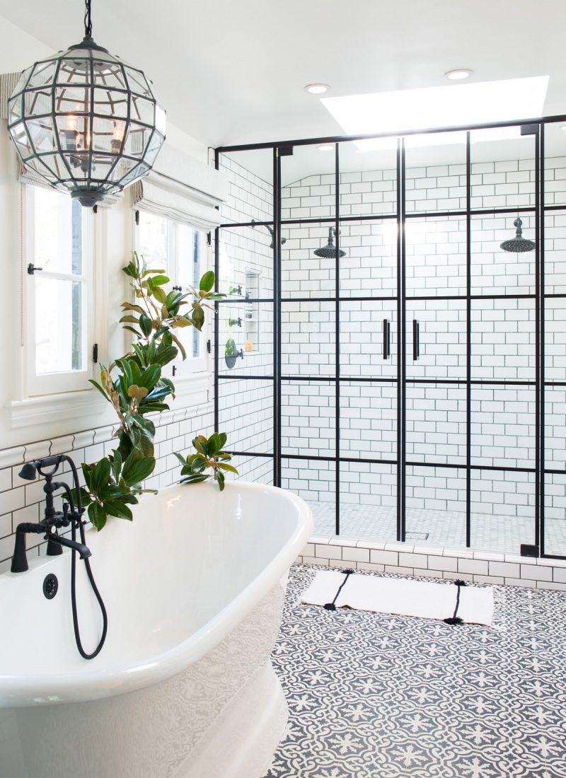 The 15 Best Tiled Bathrooms on Pinterest Black and White Mosaic Tiled Clean Simple Bathroom