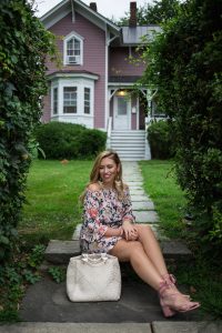 There's No Such Thing As Too Much Pink | Printed Pink Off Shoulder Dress Deux Lux Barrow Tote Pink House Nyack NY Westchester Blogger