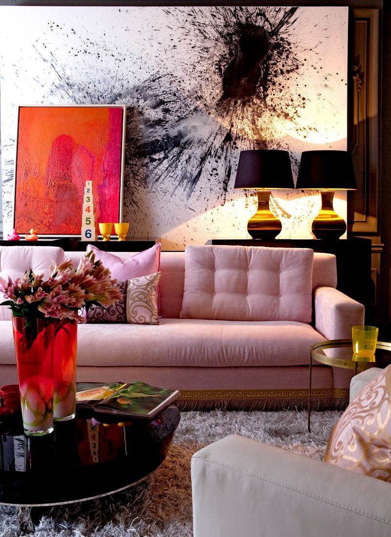 9 Sofas That Will Make You Rethink Your Neutral Decor | Pink Design Inspiration Blush Sofa Couch Black Art Work