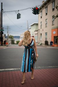 The Best Dresses for a Fall Wedding | Striped Wrap Dress Jackie Giardina