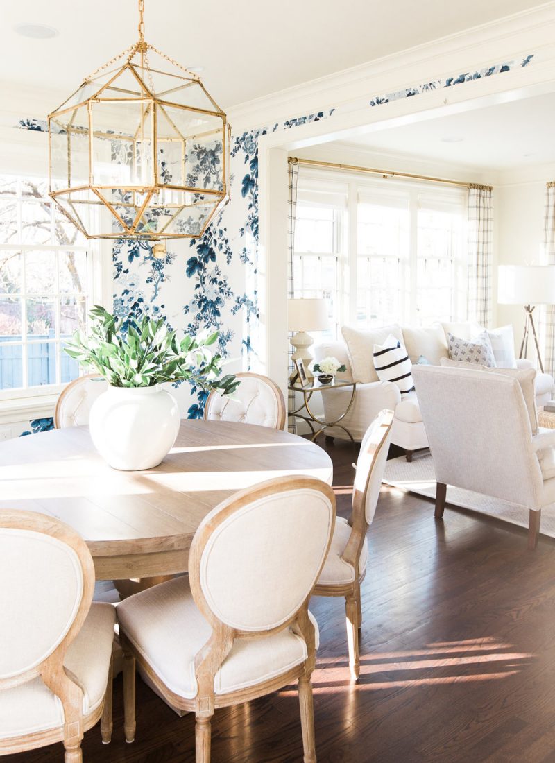 Easy Ways to Make Your Rental Feel Like Home | Blue Floral Wallpaper Dining Room Table