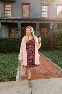 Pretty in Pink Layers for January Nordstrom Westchester Pink Cardigan Rebecca Taylor Floral Dress Jackie Giardina