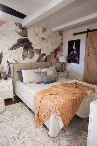 Living After Midnite Jackie Giardina My Entire Apartment Renovation AFTER Photos! Blush Bedroom Inspiration Floral Wallpaper Mural