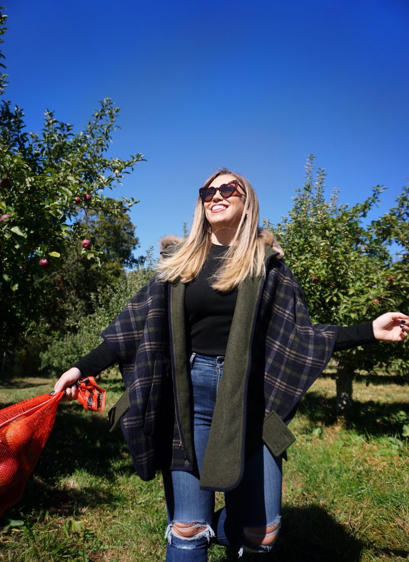 The Best Apple Orchards Close to New York City | Fishkill Farms Apple Picking | Best Places to Apple Pick Near NYC | Where to go Apple Picking near NYC | Joules USA Plaid Reversible Cape Coat