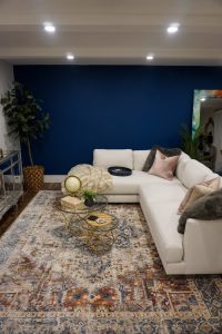 SHOP All of the Rugs I Have in my House | Living Room Ideas | Modern Bohemian Decor Inspiration | West Elm Haven Sectional | White Couch | White Sofa Inspo | Navy Blue Living Room Paint Wall Color