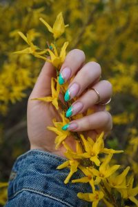 Manicure of the Month: Green Summer Nails | Green Manicure | Colored French Manicure | Acrylic Nails | Almond Nails | Cute Summer Nails | Fun Summer Nails | Spring Nail Ideas