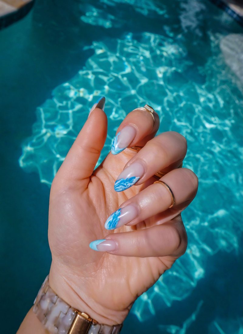 Manicure of the Month: Blue Marble Nails | Summer Nails | Vacation Nails | Manicure Ideas | 2021 Nail Ideas | Nail Art | Almond Nails | Acrylic Nails