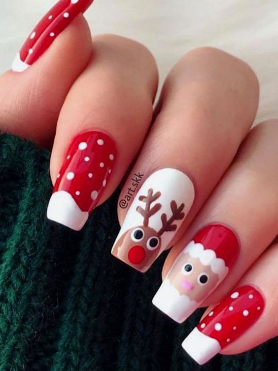 Reindeer and Santa Claus Xmas Nail Designs | Best Pinterest Holiday Nails