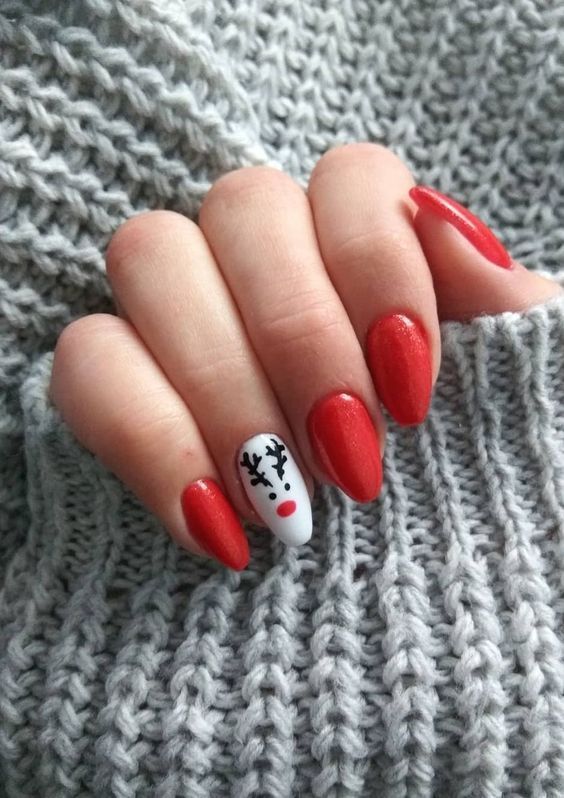 Red Simple Reindeer Nail Art | Best Pinterest Holiday Nails