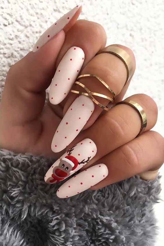 Polka Dot and Reindeer Nail Art | Best Pinterest Holiday Nails
