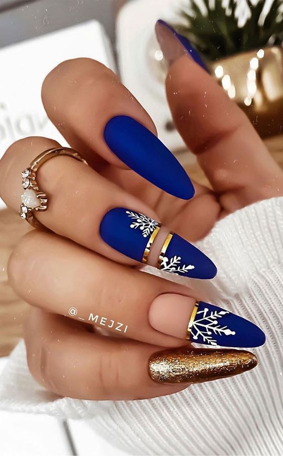 Matte Blue Snowflake Nails