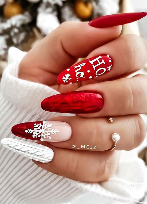 Ho Ho Ho Red & White Christmas Nails