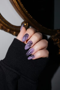 Purple Glitter Spiderweb Nails