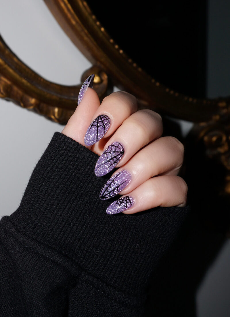Manicure of the Month: Purple Glitter Spiderweb Nails
