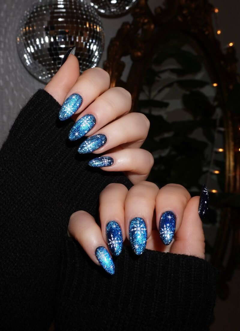 Blue Snowflake Nails