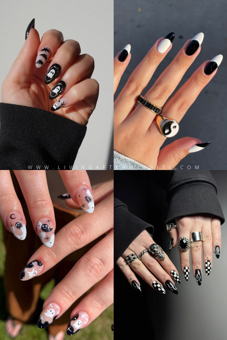 40 Black and White Halloween Nail Designs for Spooky Season